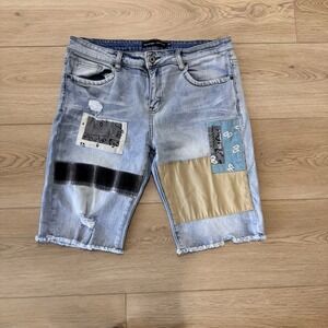 Foreign Local Denim‎ Shorts Mens Size 36 Light Blue 5 Pockets Distressed #I